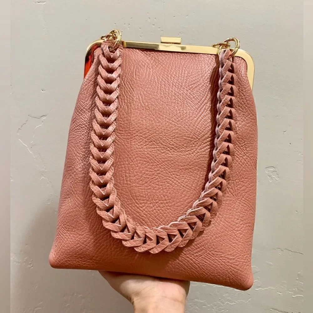Handmade Genuine Cowhide Leather Metal Frame Push-lock Shoulder Bag/Crossbody